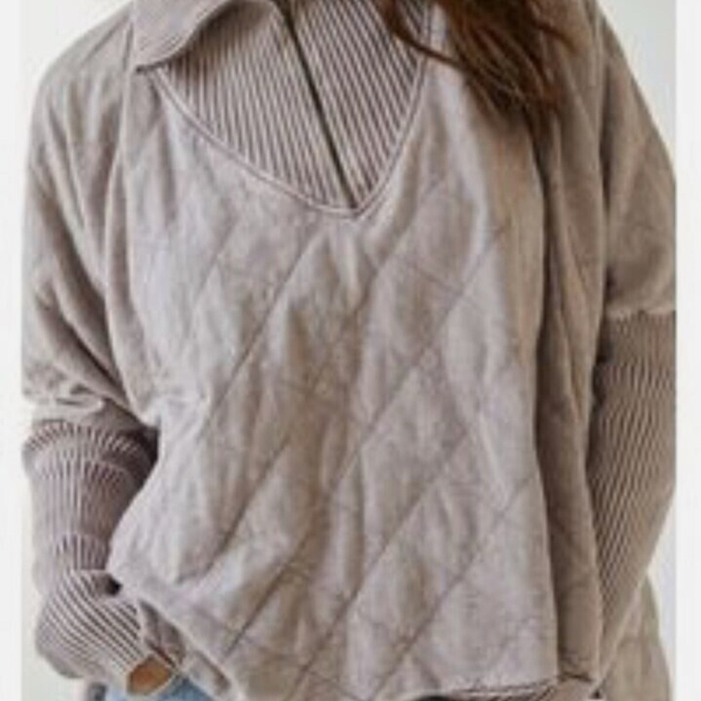 Free People Shiloh Quilted Sweatshirt Pullover Zip Top Tunic Hi Low
